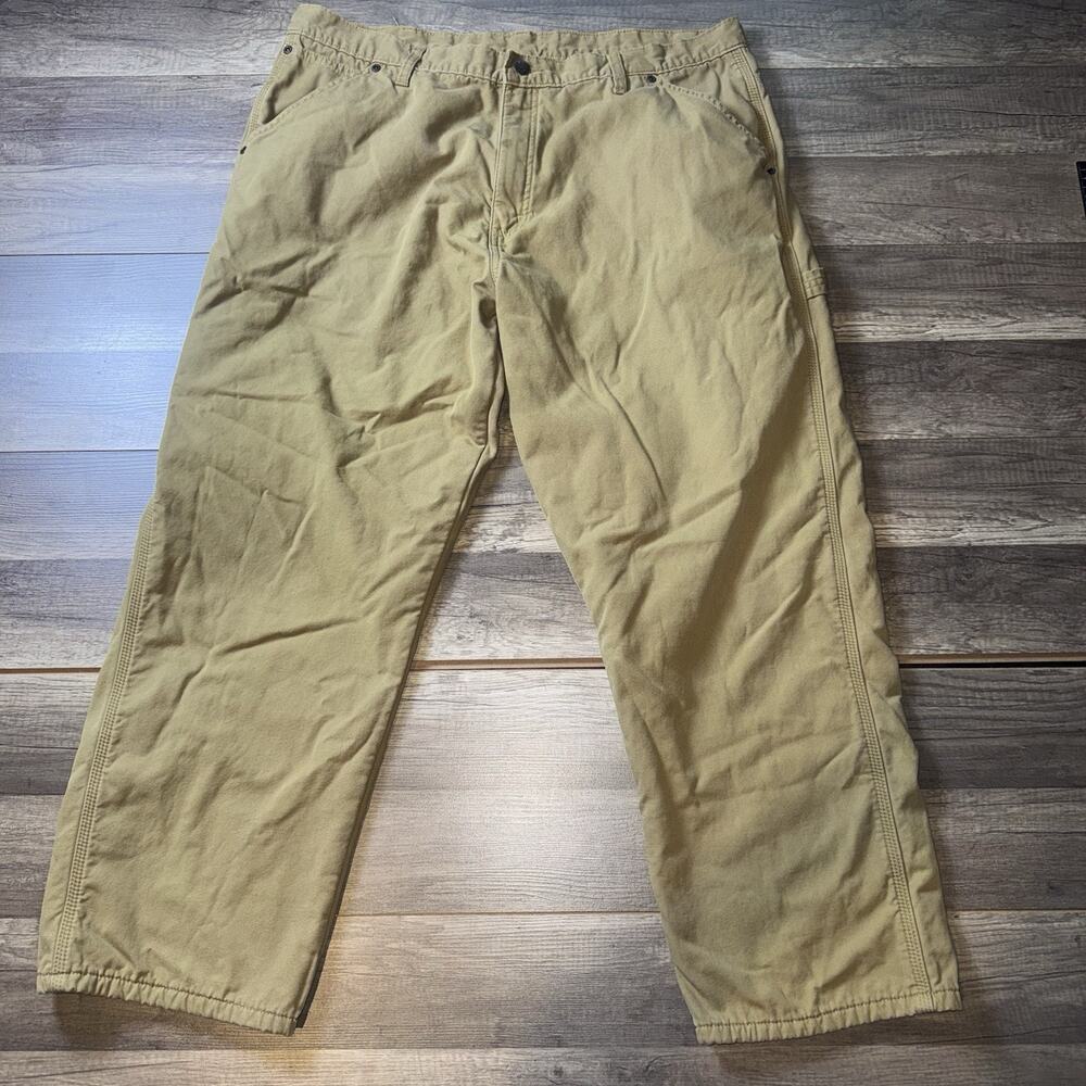 Wrangler Fleece Lined Carpenter Pants Mens 38X28 Brown Insulated Canvas Workwear